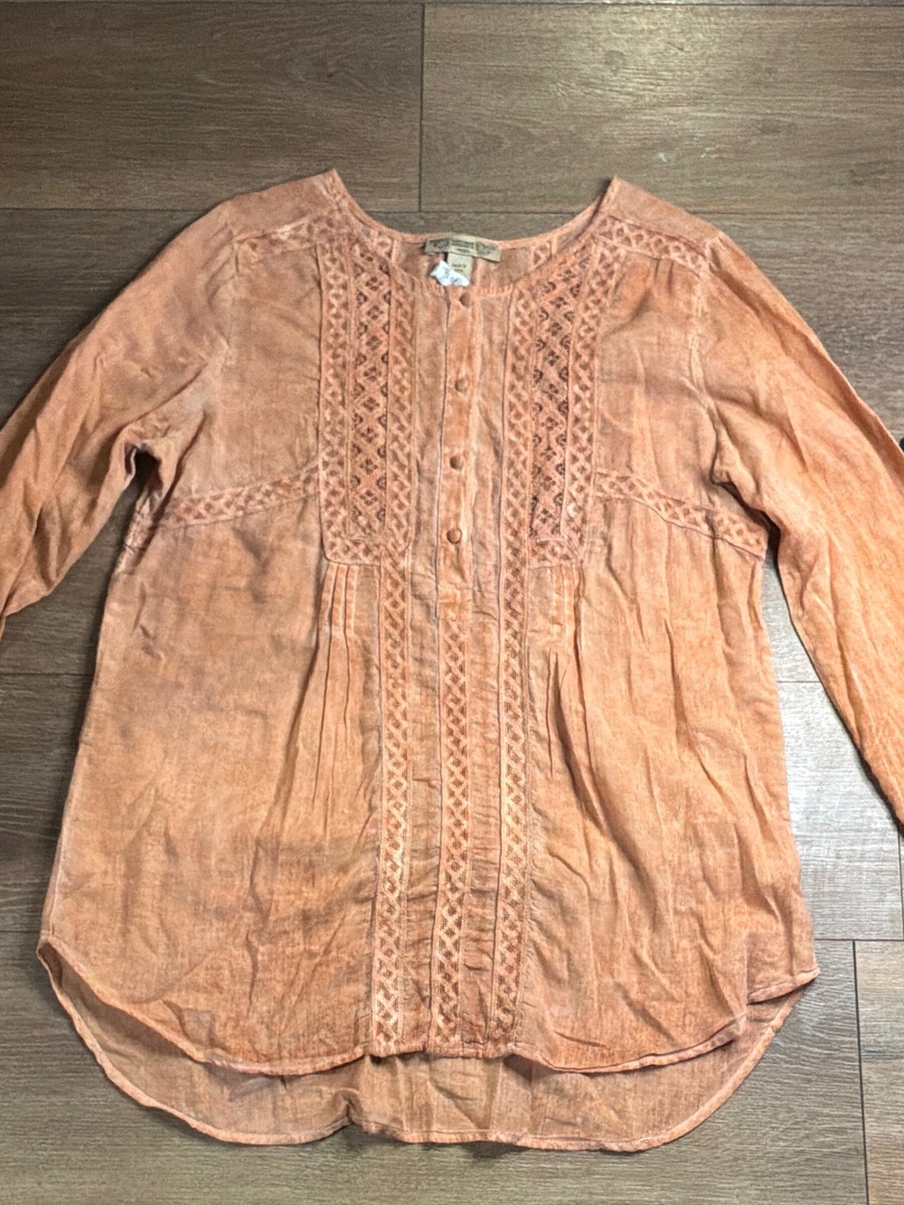 Vintage America Peach Embroidered Button-Down Tunic
